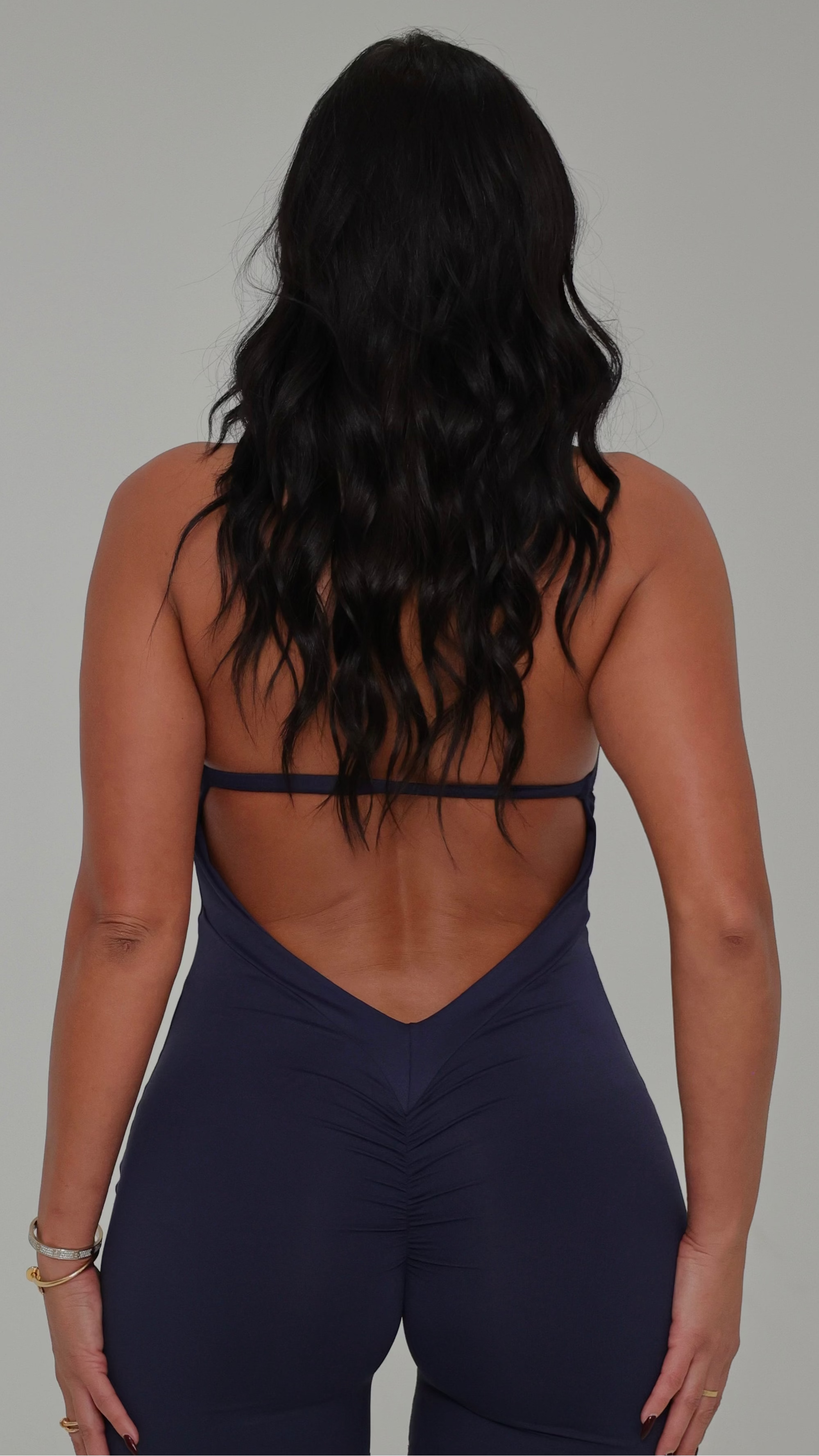 BRISA Halter One-Piece Long Navy Blue