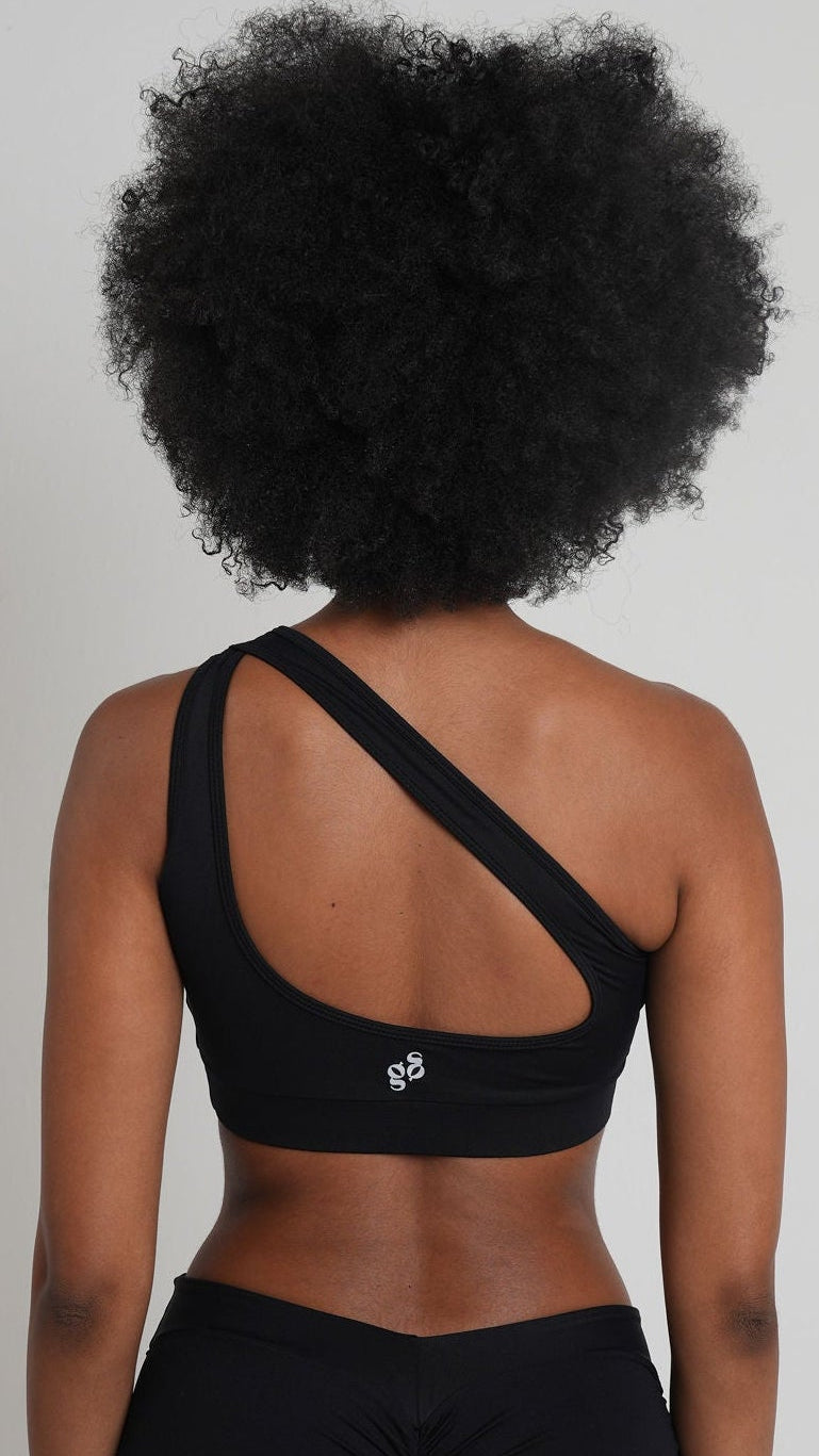 BRISA One-Shoulder Sports Bra Black