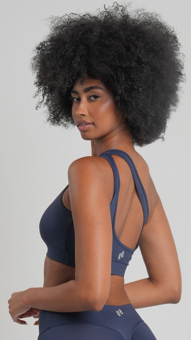 BRISA One-Shoulder Sports Bra Navy Blue