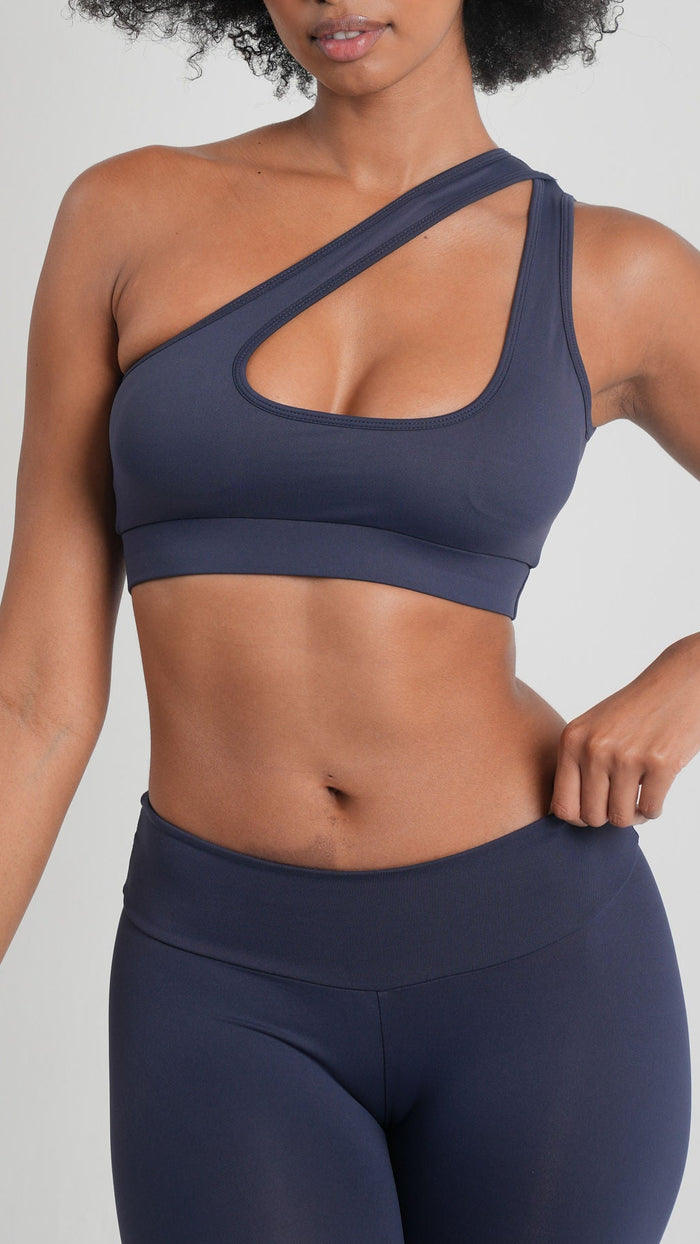 BRISA One-Shoulder Sports Bra Navy Blue