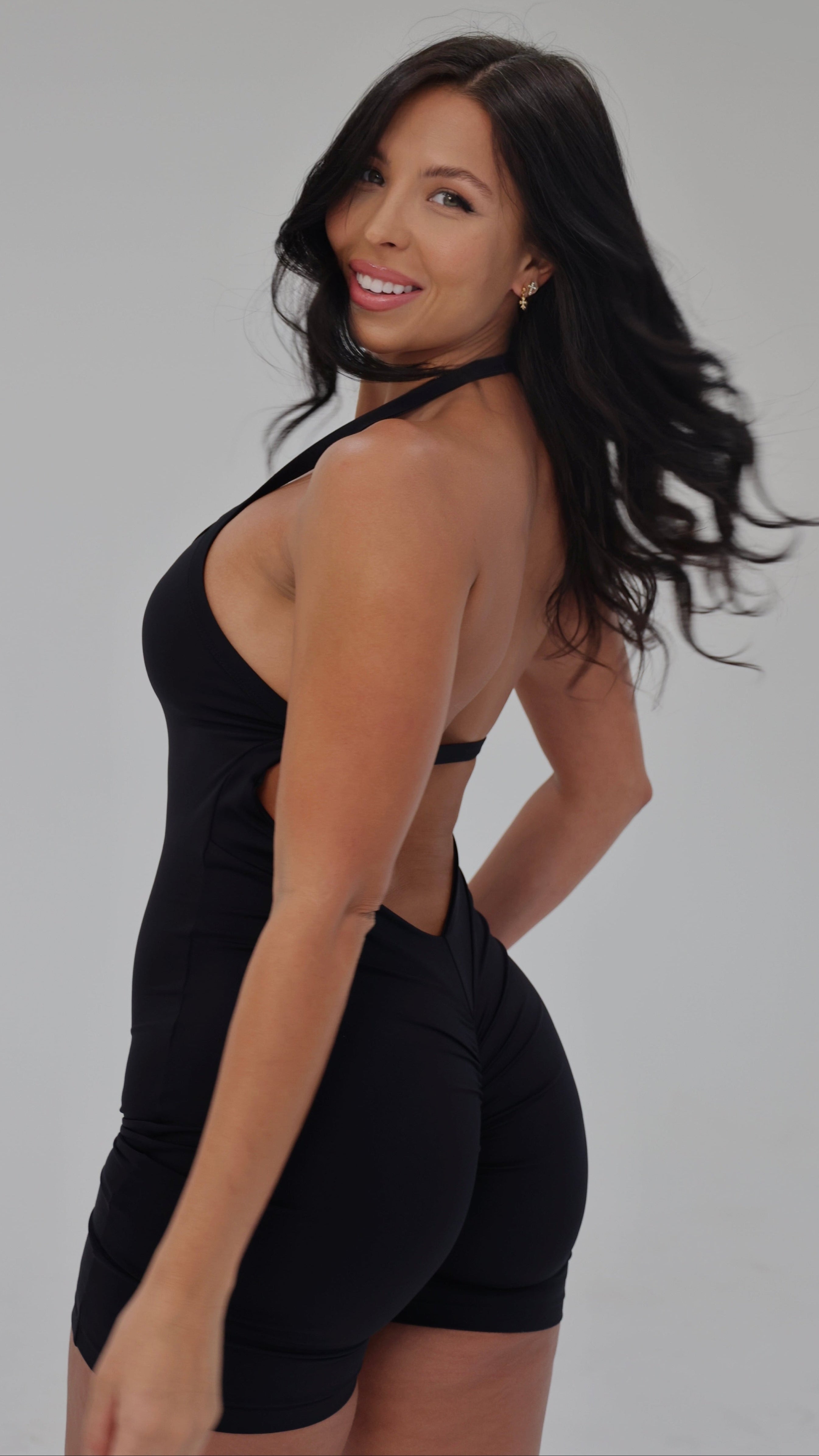 BRISA Halter One-Piece Short Black