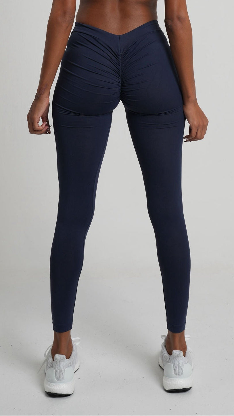 BRISA Mid Waist “V” Scrunch Butt Leggings Navy Blue